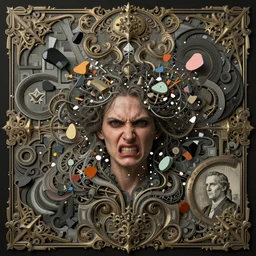 the emanation of anger and resentment, fragments, fututre, past, inspired by lise deharme, peter mohrbache, albrecht durer, abstract, a level art, intricate, pop surrealism, digital poster, ornately detailed, photorealism, trending in artstation octane render 8 k