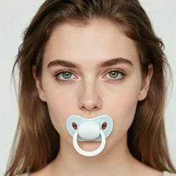 centered detailed portrait of beautiful intimate Clara Morgane, lovely green eyes, pacifier in mouth