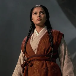 Worms eye view, Padme Amidala as a Jedi Knight, taken from below, low angle, film still