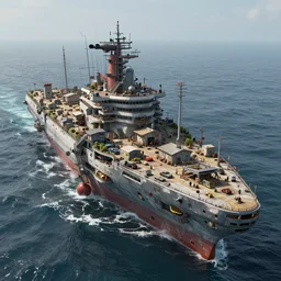 a highly detailed matte painting of an enormous cyberpunk precarious ship on the open seas with a slum on its deck, by artgerm, by wlop, by greg rutkowski, volumetric lighting, octane render, 4 k resolution, trending on artstation, masterpiece