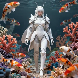 subsurface scattering, white, insectoid warframe girl paladin, sexy, corals, koi colors, vibrant colors, octane render, jesper ejsing, james jean, justin gerard, tomasz alen kopera, cgsociety, fenghua zhong, makoto shinkai, highly detailed, rim light, art, cinematic lighting, very coherent, hyper realism, 8