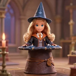 barbie dreamhouse adventure, barbie as hermione from harry pottet, inside hogwarts sorting hat, anime, disney, pixar, 8 k, hd, kodak film, volumetric lighting, subsurface scattering, photorealistic, octane render, details, xgen fur