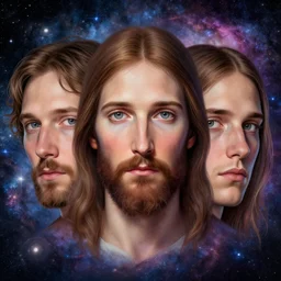 the portrait of jesus christ, galaxy colours, an ultrafine hyperdetailed illustration by kim jung gi, irakli nadar, detailed faces, intricate linework, bright colors, octopath traveler, final fantasy, unreal engine 5 highly rendered, global illumination, radiant light, detailed and intricate environment