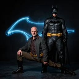 bilateral half split portrait, saul goodman, batman, light painting