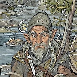 a concept art of halfling regis, chilling on the lake shore, detailed face, artstation, ambient light, by david villegas