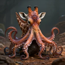 dramatic realistic hibrid jiraffe octopus, unreal engine 5, subsurface scattering, hd, 8 k, hdr