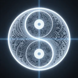 pixelated digital ying-yang, laser, intricate design, high detail, taoism, digital art, emissive lighting