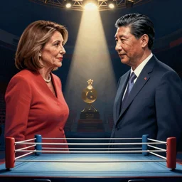 nancy pelosi xi jinping boxing match, detailed illustration by tim doyle