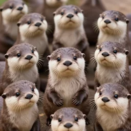 lots of cute gray otters in the style of zootopia. volumetric lighting, subsurface scattering, hyperrealistic, render, hyperdetailed