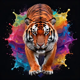 tiger symmetry splash art graphic design color splash high contrasting art, fantasy, highly detailed, art by greg rutkowski