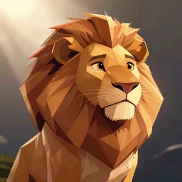 a stylized animated lion character, angular lineart, soft shading, dreamworks