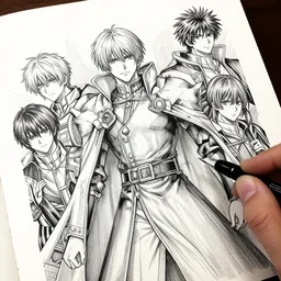 gilgamesh in the game fate / grand order, pen and ink, intricate line drawings, by craig mullins, ruan jia, kentaro miura, greg rutkowski, loundraw