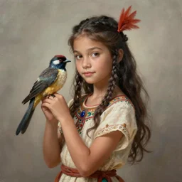 portrait of a young pocahontas, bird, idian dress, dreamy and ethereal, expressive pose, peaceful expression, elegant, highly detailed, digital painting, artstation, smooth, sharp focus, by gil elvgren by harry ekham