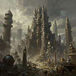 a steampunk city in the style of H. R. Giger, realistic painting, high definition, digital art, matte painting, very detailed, realistic