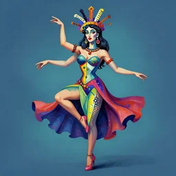 full body dynamic pose, psychedelic, dmt deity, picasso, pin up girl, visionary art, fully colored and rendered