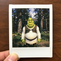 Shrek polaroid in Colorado woods