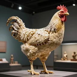 a giant skeleton of a chicken in a museum realistic cinematic 3 5 mm