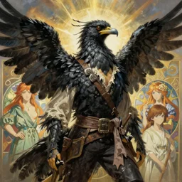 concept art painting of a harpy bird human hybrid with black feathers, androgynous, pirate clothes, detailed, realistic, cel shaded, in the style of makoto shinkai and james gurney and alphonse mucha and greg rutkowski and artgerm