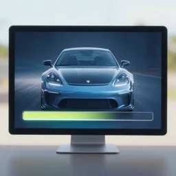 Computer progress bar of a car being downloaded