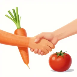 a carrot shaking hands with a tomato