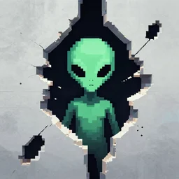 pixel sorting alien figure peering through rift in holescape!! pixel sorting!! pixel sort