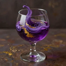 thick swirling purple liquid with gold glitter in an ornate liqueur glass, pretty, oil painting, high detail