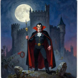 dracula and castle full moon by Greg Craola Simkins , masterpiece