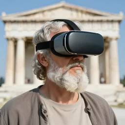 greek philosopher wearing VR glasses