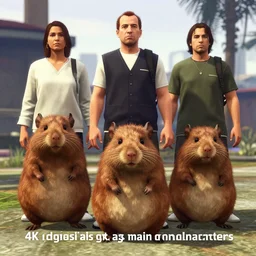 “photorealistic 4k degus as gta5 main characters”
