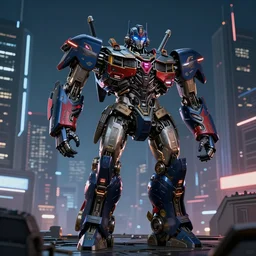 full body view of quantasaurus rex - voltron - incredible robot hybrid, centered, asymmetric, futuristic dark energy technology, illuminated panels on body, walking in an illuminated cyber city at night, deep depth field, masterpiece, featured on vimeo, digital painting masterpiece on artstation, featured on pixiv, rule of thirds composition, cinematic dynamic lighting, hyper realistic, hyper detailed, sharp focus