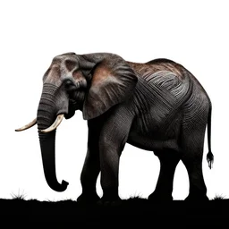 an elephant in the savanna, silhouette, black, detailed, tribal style