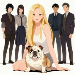 pretty blonde model with english bulldog : : by martine johanna and simon stalenhag and chie yoshii and casey weldon and wlop : : ornate, dynamic, particulate, rich colors, intricate, elegant, highly detailed, vogue, harper's bazaar art, fashion magazine, smooth, sharp focus, 8 k, octane render,