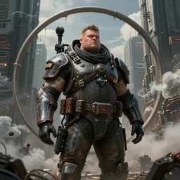 portrait of a fat man sci fi soldier ranger, brutalist city architecture, dark epic, cables and wires, high details, ceremonial clouds, dripping paint, fibonacci rhythm, artstation, art germ, wlop, karol bak, christopher balaskas, sabbas apterus, award - winning, artstation