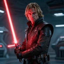 a portrait of director krennic from rogue one wielding a red lightsaber on an imperial starship, cinematic, realistic, raytracing, hdr, 8 k