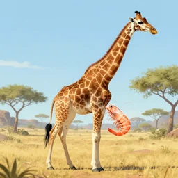 A giraffe centaur with the body of a shrimp