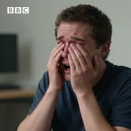 BBC documentary footage, an artist crying because artificial intelligence put him out of a job, high resolution