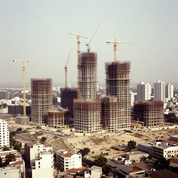 a vintage photo showing the construction of a city on venus