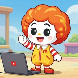Ronald McDonald as a kawaii lets player streamer on youtube with over a million subrscribers