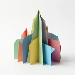 origami architecture in multi colored paper, 3 d render, ultra detailed, on white background, studio shot