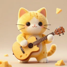 A cartoon cat with a body made of cheese playing guitar; extremely detailed; trending on artstation