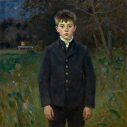 my large son, outdoor scene, early night, oil painting, style of manet, hyperrealistic