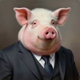 portrait of an anthropomorphic fat pig wearing a suit, oil painting, masterpiece, extremely detailed, sharp focus, intricate, award-winning, hyperrealistic