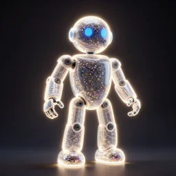 robot made of balloons filled with confetti, studio lighting, rim lighting