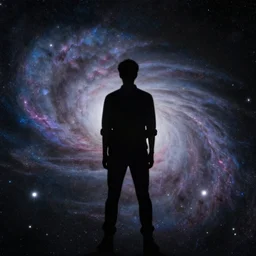 nebula background behind the character