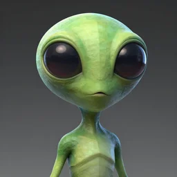 an alien with big eyes and a green body, a computer rendering by David Firth, cgsociety, neo-figurative, polycount, zbrush, rendered in maya