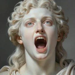 portrait of classical greek hero screaming with huge eyes, dreamy and ethereal, intricate, elegant, highly detailed, digital painting, artstation, concept art, smooth, sharp focus, illustration, art by artgerm and greg rutkowski and alphonse mucha