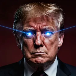 a horrific death metal album cover of donald trump with laser eyes, trending on artstation