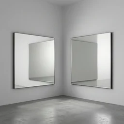 two square mirrors face to face to each other refracting each other recursively in a empty room, octane render 8 k