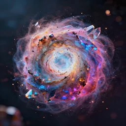 octane render 3d colorful nebula object, bokeh background dust particles, iridescent jagged crystal fragmentation, elaborate detail, Canon tilt-shift macro lens, rendered in octane, cinematic lighting, 8k render, featured on artstation