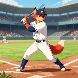 commissioned full body portrait of a male anthro aslakan malamute with red fur playing baseball in a baseball stadium wearing a baseball uniform, by Kilian Eng, by Sandra Chevrier, trending on artstation